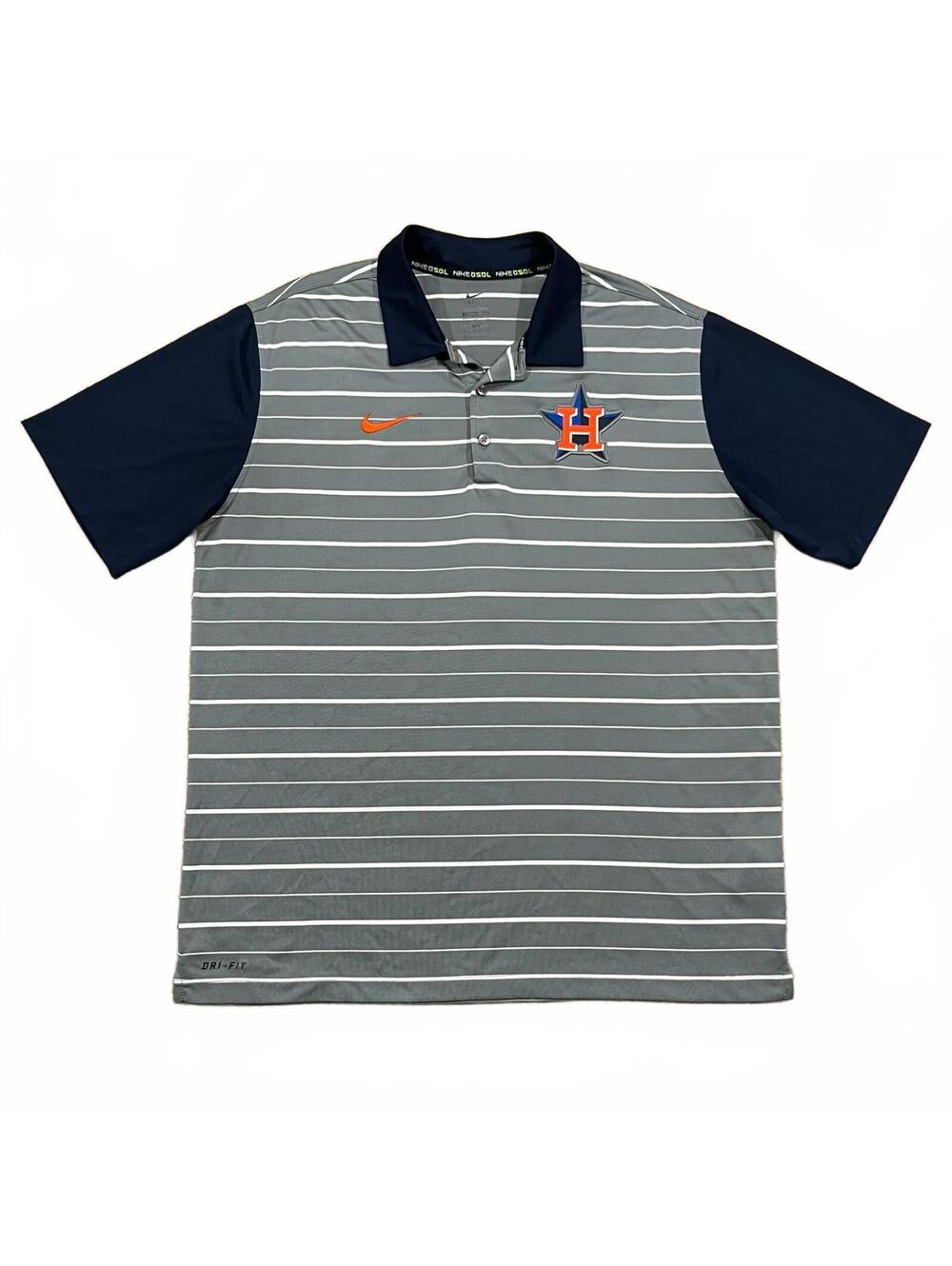 Houston Astros MLB Nike Mens Team Polo Shirt Gray Stripe Size Large